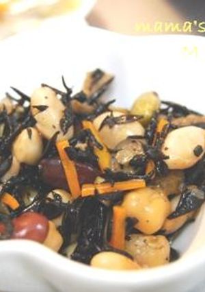 フライパンでひじきとお豆いっぱいの煮物♪-レシピのメイン写真