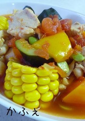 簡単　鶏と夏野菜のトマト煮-レシピのメイン写真