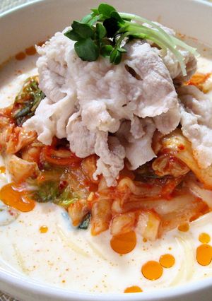 豆乳スープの冷たいパスタ　キムチ風味-レシピのメイン写真