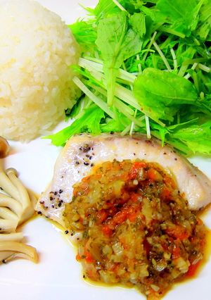 レンジで簡単トマトソース★カジキステーキ-レシピのメイン写真