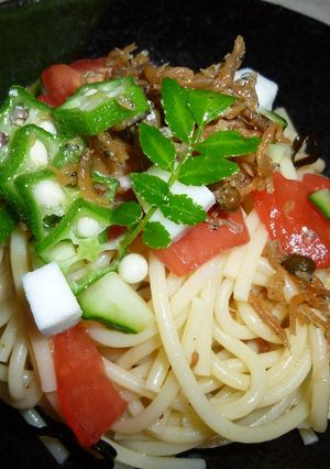 夏野菜とちりめん山椒で和風冷製パスタ-レシピのメイン写真