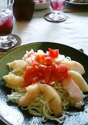 桃の冷製稲庭うどん-レシピのメイン写真