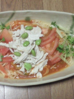 ササミとトマトのさっぱり冷製パスタ。-レシピのメイン写真