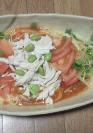 ササミとトマトのさっぱり冷製パスタ。-レシピのメイン写真