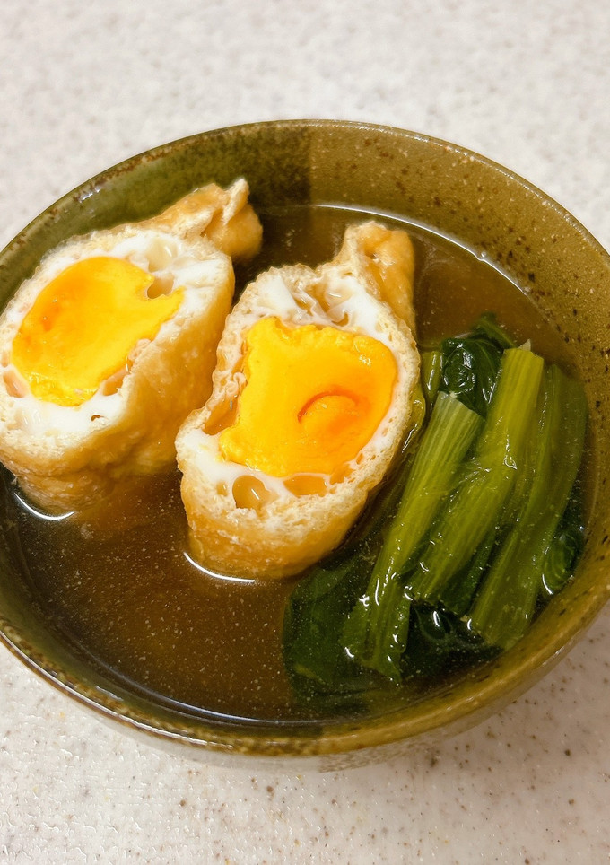 母親の味♪巾着卵と小松菜の煮物-レシピのメイン写真