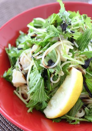 ホタテと水菜の冷製パスタ・バルサミコ風味-レシピのメイン写真