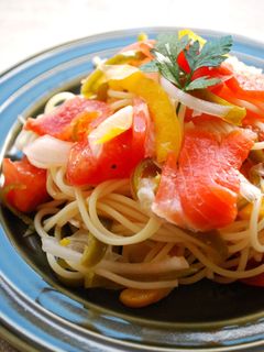サーモンとカラフル野菜の冷製パスタ-レシピのメイン写真