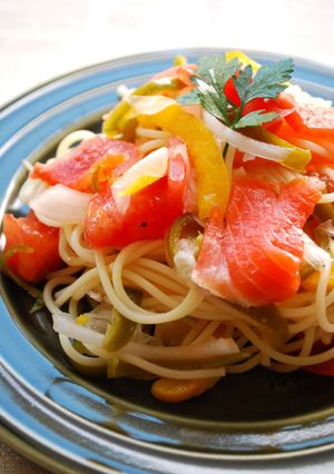 サーモンとカラフル野菜の冷製パスタ-レシピのメイン写真