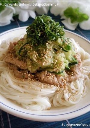 たっぷり胡瓜とレンジ豚でお素麺♪-レシピのメイン写真