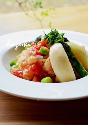 桃の冷製パスタ-レシピのメイン写真