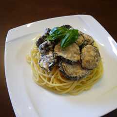 A picture of 照りマヨなすの冷製パスタ。.