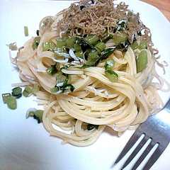 รูปของ ☆釜揚げシラスと野沢菜漬の冷製パスタ☆