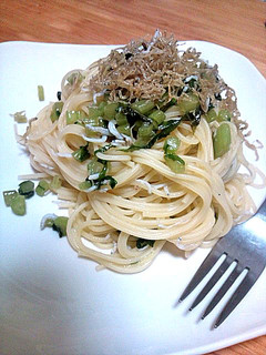 ☆釜揚げシラスと野沢菜漬の冷製パスタ☆-レシピのメイン写真