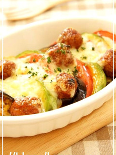 茄子とトマトとアボカド肉だんごチーズ焼き-レシピのメイン写真