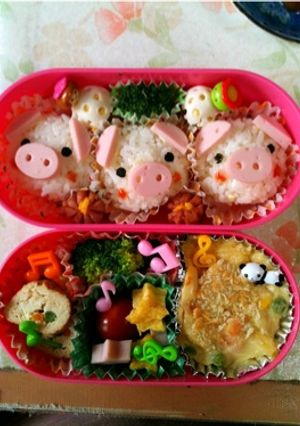 キャラ弁*三匹の子ブタ弁当-レシピのメイン写真