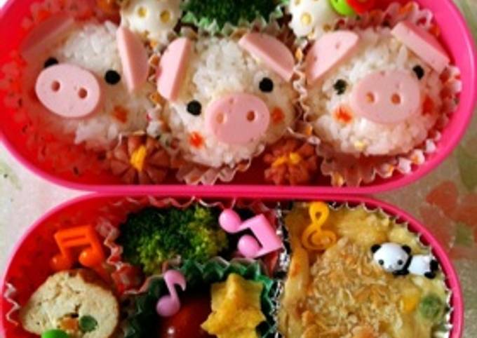 キャラ弁＊三匹の子ブタ弁当 by ピットンヘベヘベ 【クックパッド】 簡単おいしいみんなのレシピが392万品