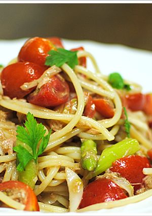 ツナとたまねぎ、アスパラの冷製パスタ-レシピのメイン写真