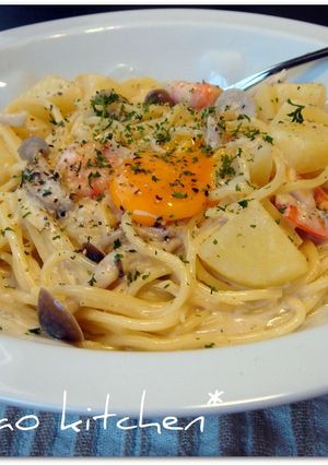 豆乳deエビとじゃがいものパスタ-レシピのメイン写真
