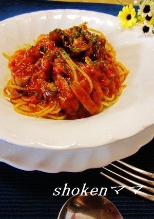 ミートソース缶deなすとベーコンのパスタ-レシピのメイン写真