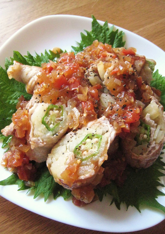 おくらとお芋の肉巻き♬和風トマトソース❤-レシピのメイン写真