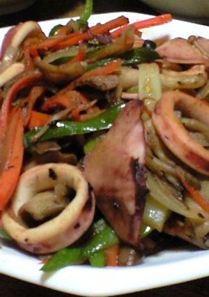 ｲｶと野菜焼き肉タレ炒め-レシピのメイン写真