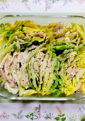 簡単夕飯！豚バラ白菜大蒜レンジ蒸し料理-レシピのメイン写真