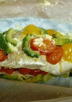 夏野菜と花鯛のレンジで簡単包み蒸し-レシピのメイン写真