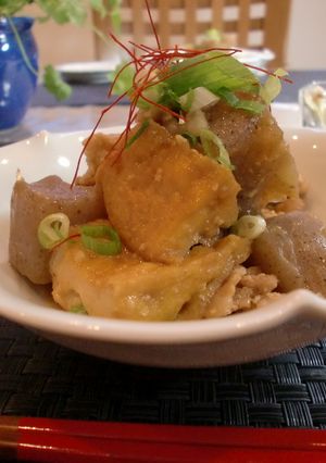 豚ばら肉とこんにゃくと厚揚げの味噌煮-レシピのメイン写真