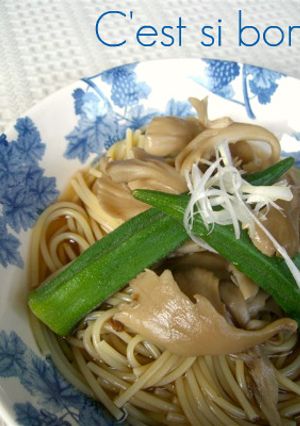 香り豊かなマイタケとオクラのスープパスタ-レシピのメイン写真