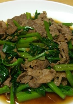 つるむらさきと牛肉のオイスターソース炒め-レシピのメイン写真