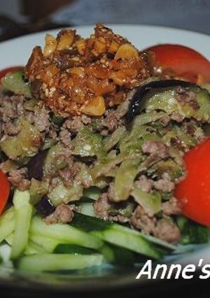 食べるラー油で挽肉・茄子・ゴーヤ味噌炒め-レシピのメイン写真