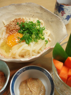 卵とたたき梅干しの冷やしうどん^^-レシピのメイン写真