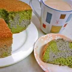 รูปของ 抹茶と黒ゴマの和なマーブルシフォンケーキ