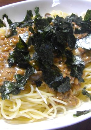 簡単☆きのこいっぱい納豆スパ-レシピのメイン写真