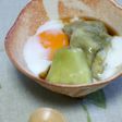 蒸し茄子と温泉卵の小鉢