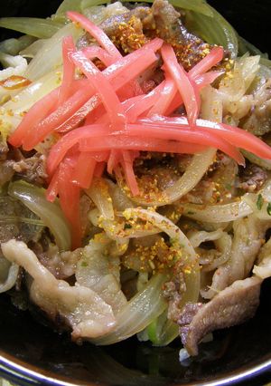 ネギ飯で牛丼　九条ネギ　紅生姜-レシピのメイン写真