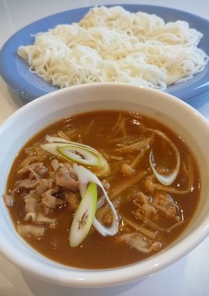 食べ過ぎ注意！ネギ豚カレーつけ汁素麺-レシピのメイン写真