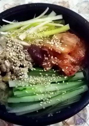 涼味・キムチ納豆の韓国冷麺風そうめん-レシピのメイン写真