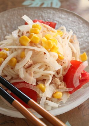残ったひやむぎで☆簡単冷製パスタ風☆-レシピのメイン写真