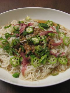 みょうがとオクラの納豆そうめん-レシピのメイン写真
