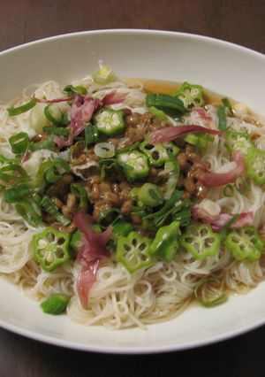 みょうがとオクラの納豆そうめん-レシピのメイン写真
