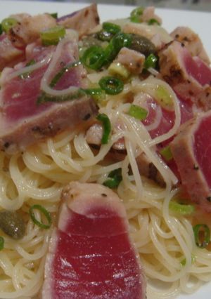 軽く炙ったマグロの冷製パスタ-レシピのメイン写真