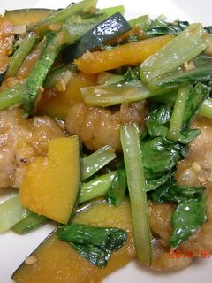 鶏肉と南瓜と小松菜のオイスターソース炒め-レシピのメイン写真