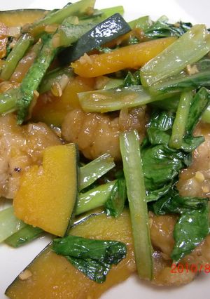 鶏肉と南瓜と小松菜のオイスターソース炒め-レシピのメイン写真