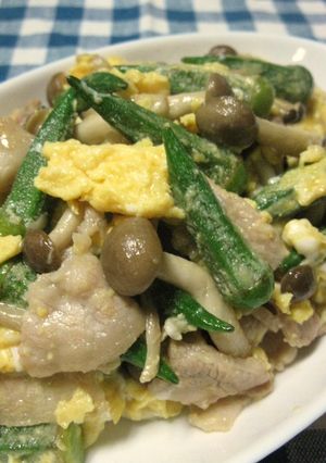 ミニオクラと豚肉の玉子炒め♪-レシピのメイン写真