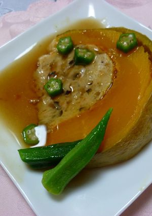 ♪かぼちゃ de 簡単肉詰めあんかけ-レシピのメイン写真
