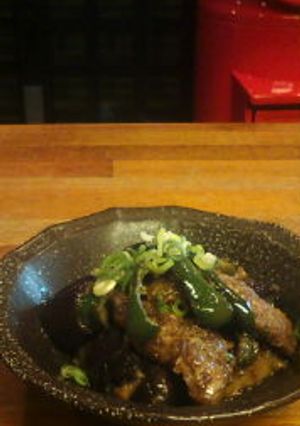 鯨(牛肉･マグロ)ナス･ピーマン味噌炒め-レシピのメイン写真