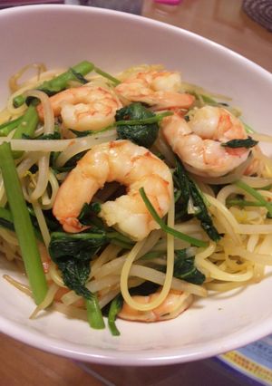 簡単★空芯菜とエビのパスタ-レシピのメイン写真