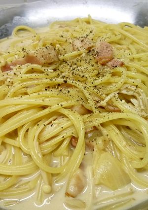 えのきとベーコンのクリームスープパスタ-レシピのメイン写真