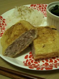 もやし豆腐ハンバーグのお揚げ詰め焼き-レシピのメイン写真